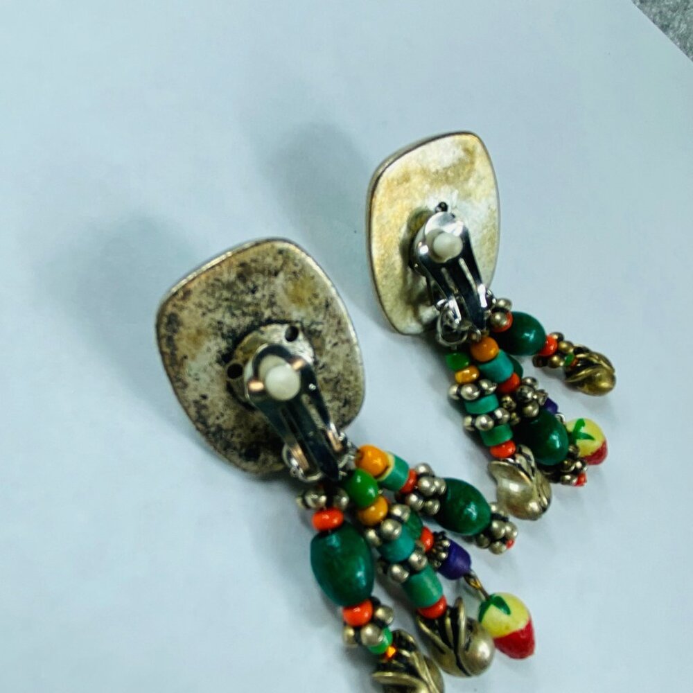 BOHO Clip On Earrings Dangles Multicolor Vintage Women Retro Jewelry Ethnic - Picture 5 of 16